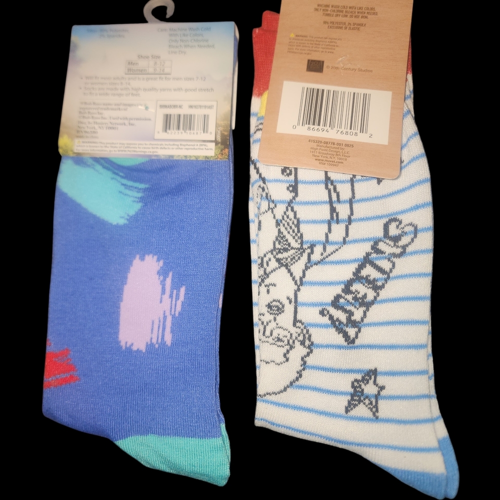 Napoleon Dynamite And Bob Ross Mens Crew Socks Size 6-12 - Picture 2 of 2